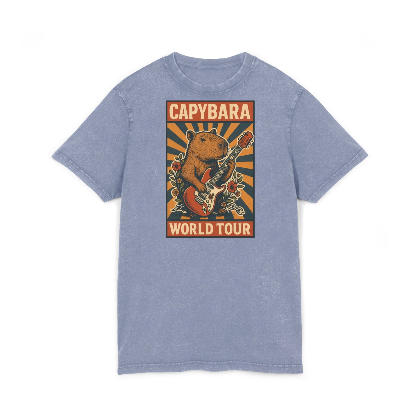 Capybara World Tour Acid Washed Tee | Vintage Style T-Shirt, Music Festival Wear, Animal Lovers Gift, Casual Everyday Top, Graphic Tee