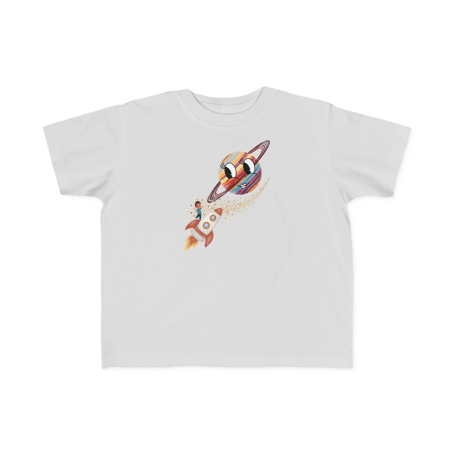 Smiling Saturn Rocket T-Shirt: Space Adventure for Kids, Future Astronauts