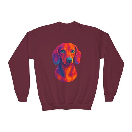 Colorful Dog Sweatshirt, Kid's Weenie Dog Sweatshirt, Puppy Gift, Dog Print Pullover, Dachshund Themed Apparel