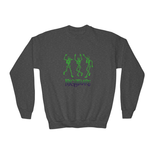 Youth Nightmare Crewneck Sweatshirt, Halloween Party Sweater, Gift for Kids, Cozy Fall Wear, Spooky Season Apparel