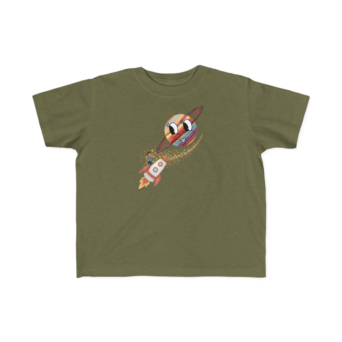 Smiling Saturn Rocket T-Shirt: Space Adventure for Kids, Future Astronauts