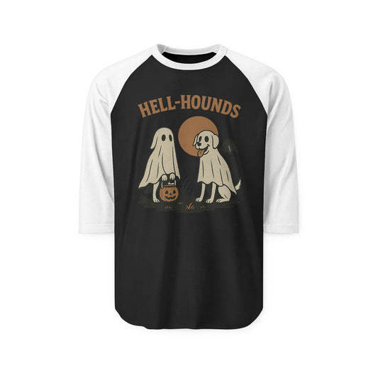Hell Hounds Unisex Raglan Shirt, Halloween Tee, Dog Lover Gift, Spooky Autumn Apparel, Ghosts & Dogs Design