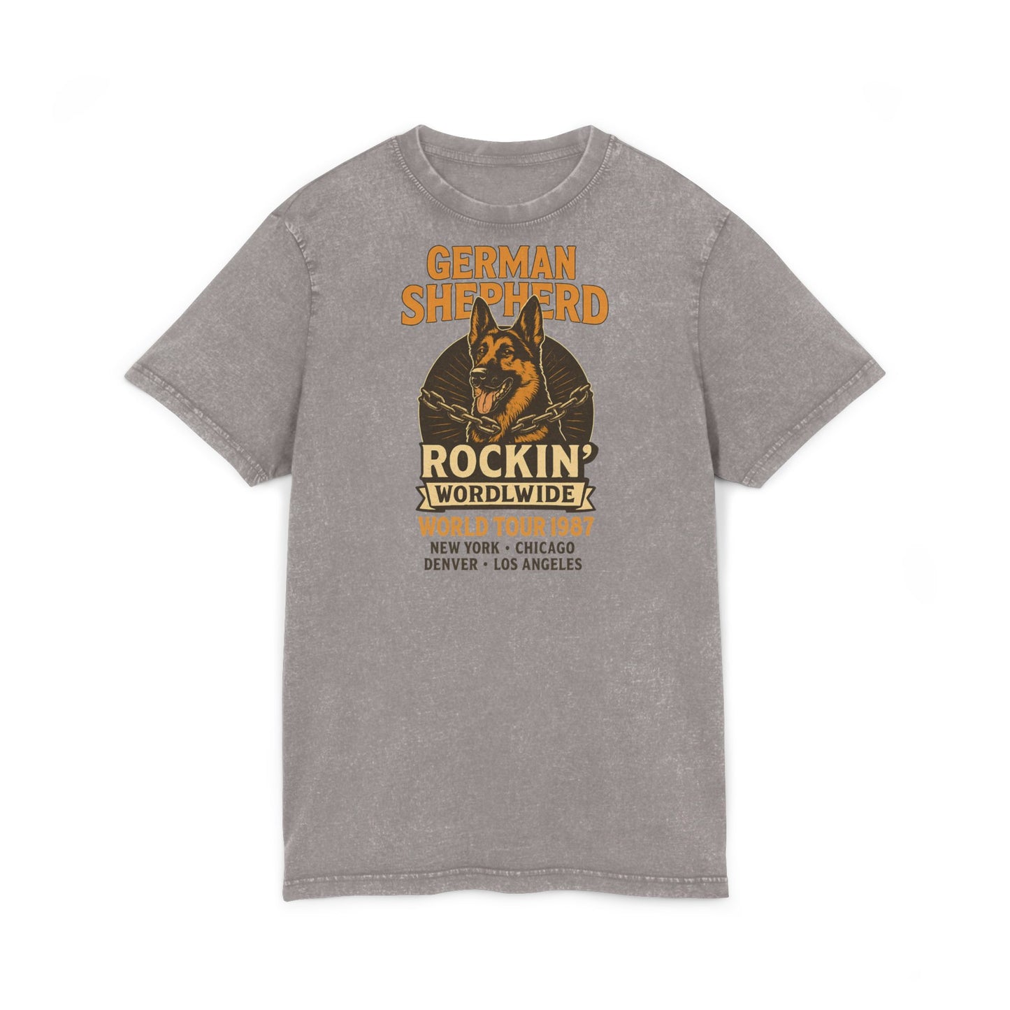 Vintage German Shepherd Tee, Acid Wash Dog Lover Shirt, Gift for Pet Owners, Casual Wear, Rockin' World Tour 1987 Top
