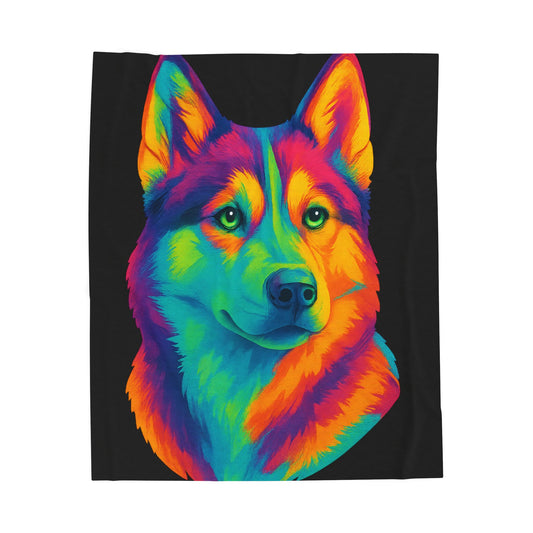 Colorful Husky Plush Blanket | Cozy Home Decor, Gift for Dog Lovers, Winter Snuggles, Pet Lover Blanket