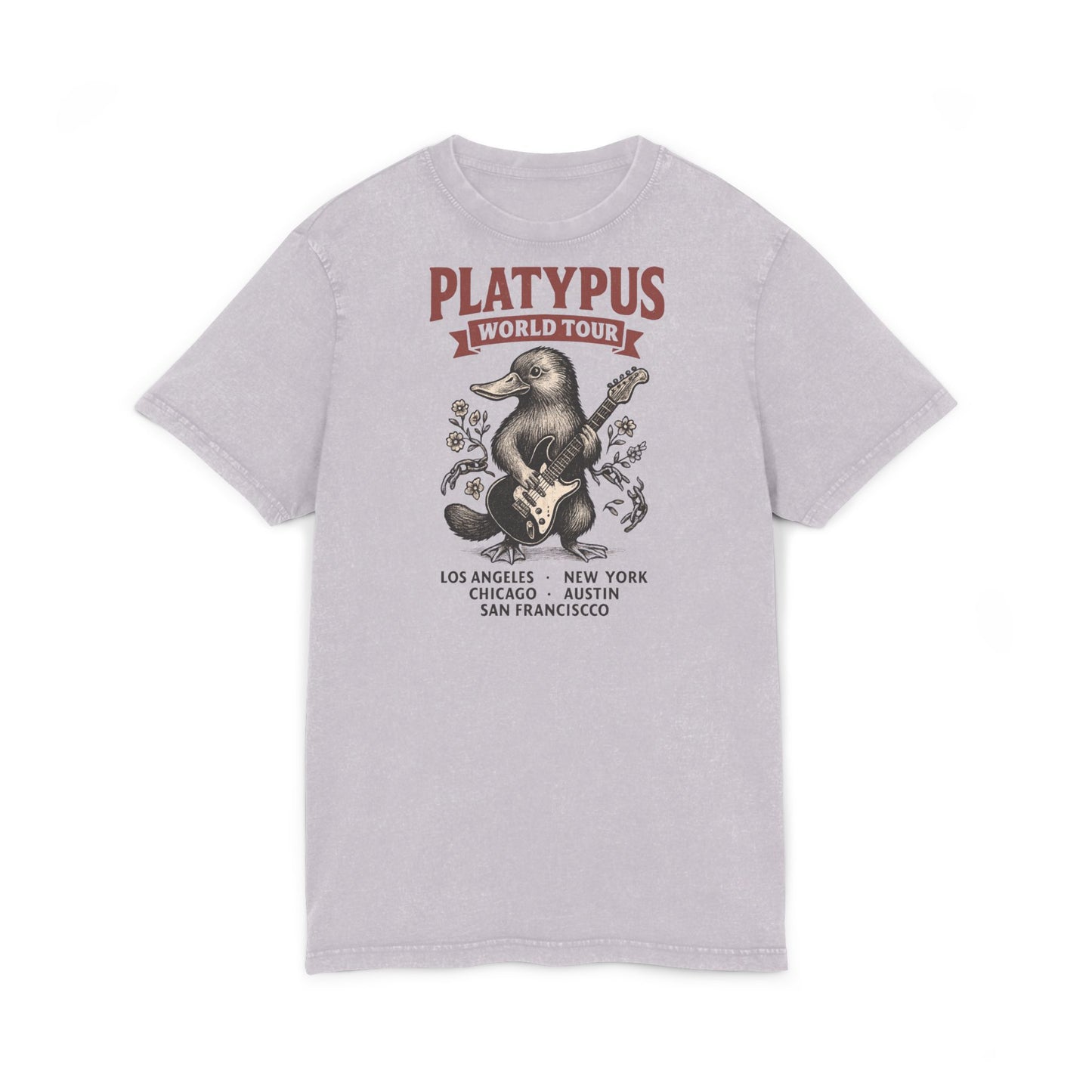 Retro Acid Washed Tee with Platypus Design, Vintage T-Shirt, Music Lover Gift, Fun Graphic Shirt, Casual Summer Wear