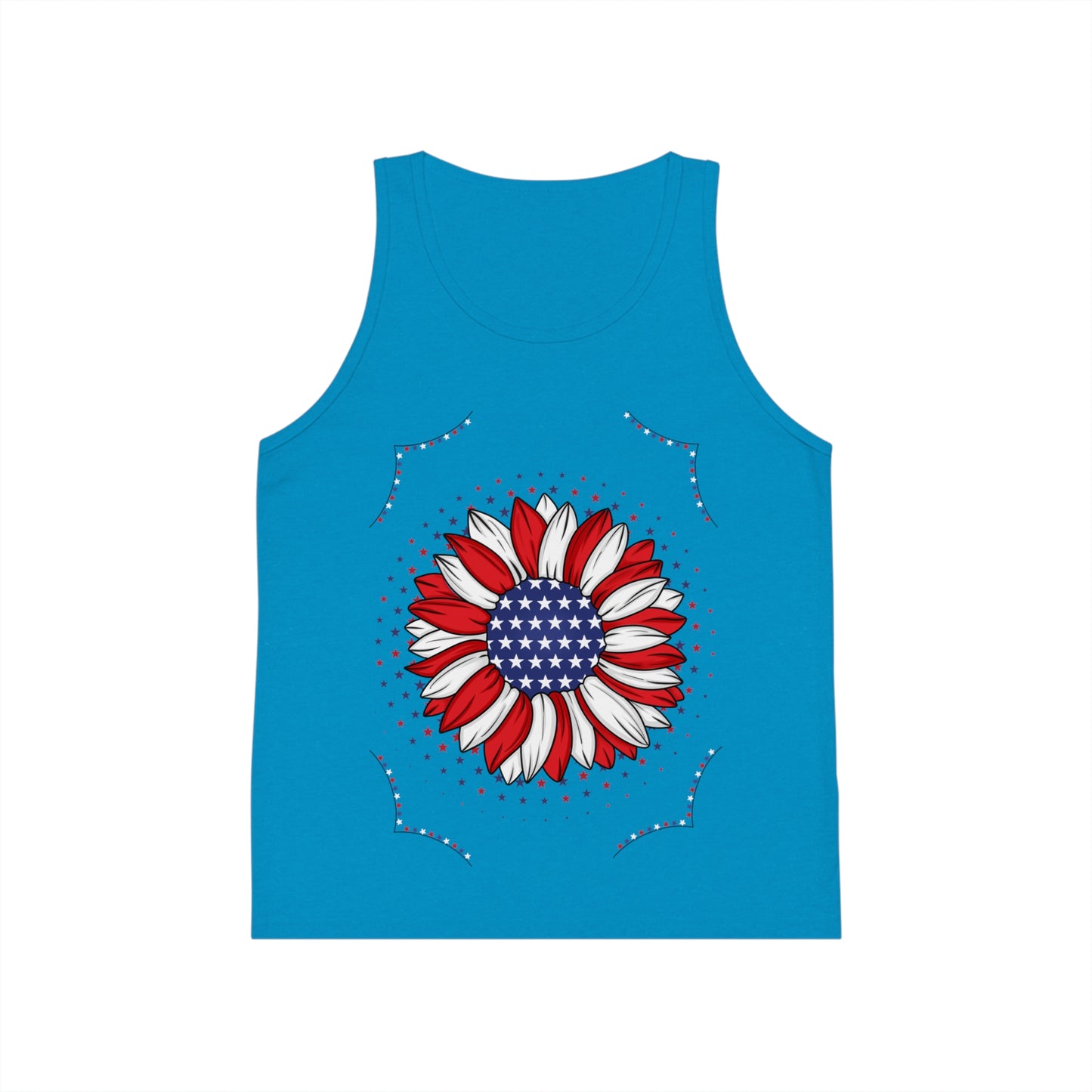 Patriotic Kids Tank Top with Flower Design, Independence Day, USA Pride