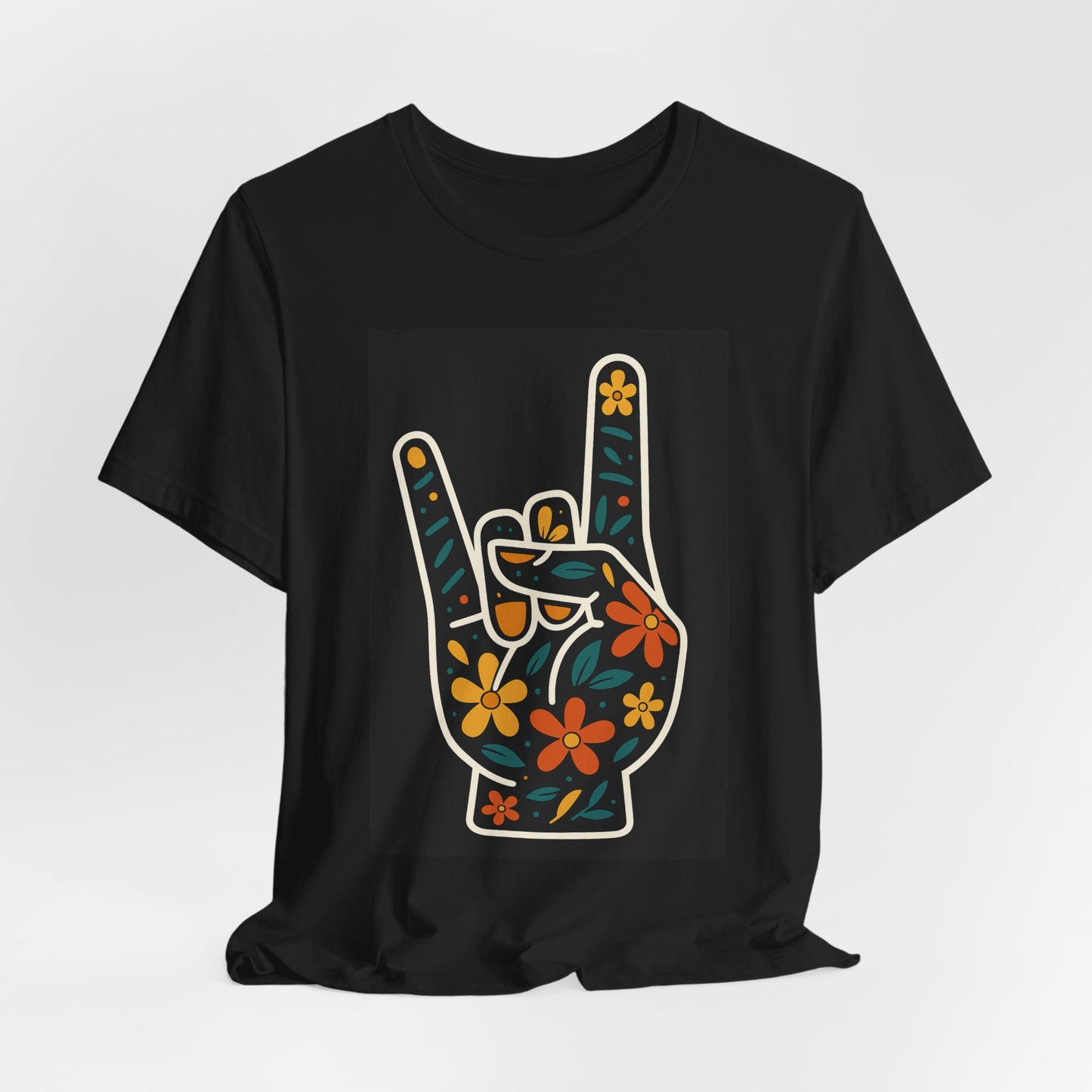 Floral Rock ASL Hand T-Shirt | sign language Tee | Perfect for Music Lovers, Festivals, Birthdays, or Everyday Wear