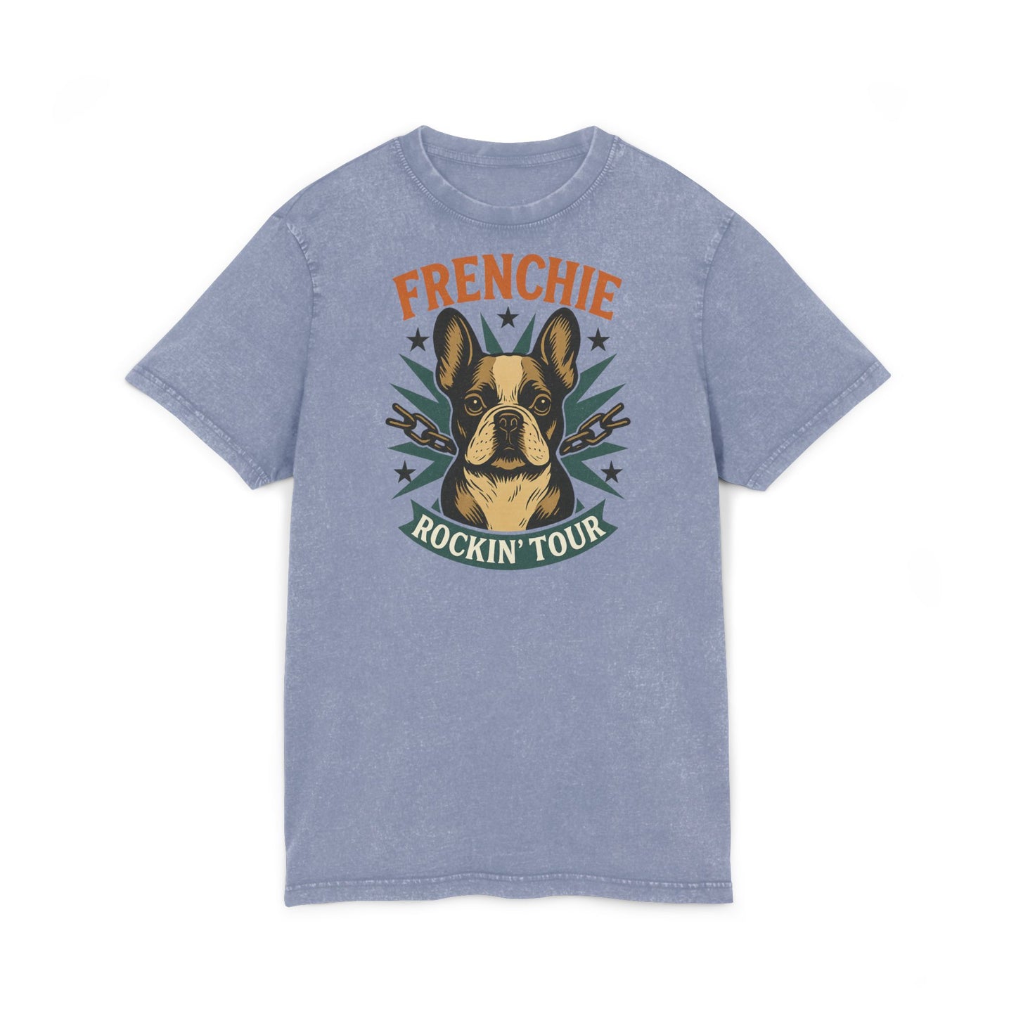 Rockin' Frenchie Acid Washed Tee, Dog Lover Shirt, Music Tour Tee, Vintage Style T-Shirt, Gift for Dog Parents