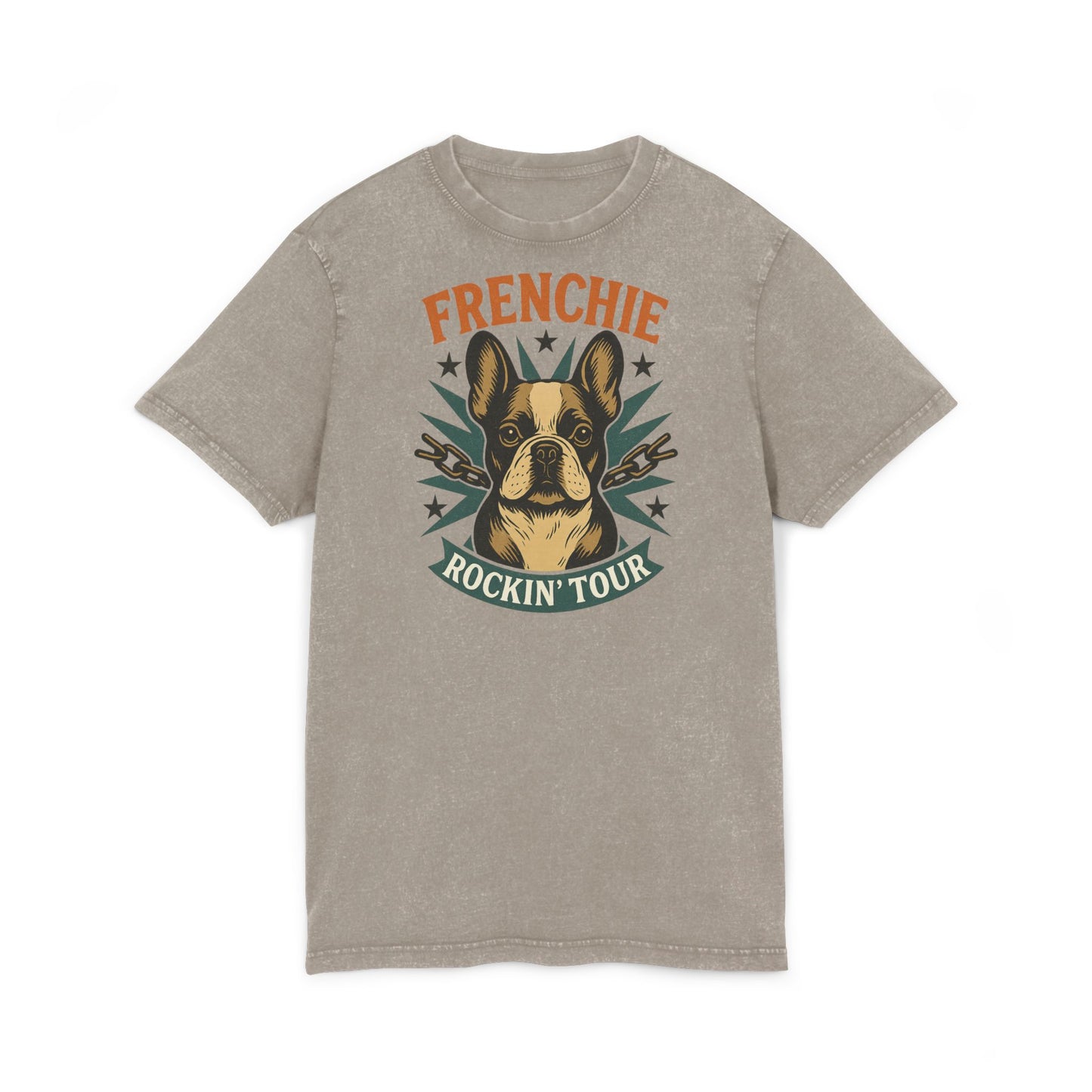 Rockin' Frenchie Acid Washed Tee, Dog Lover Shirt, Music Tour Tee, Vintage Style T-Shirt, Gift for Dog Parents