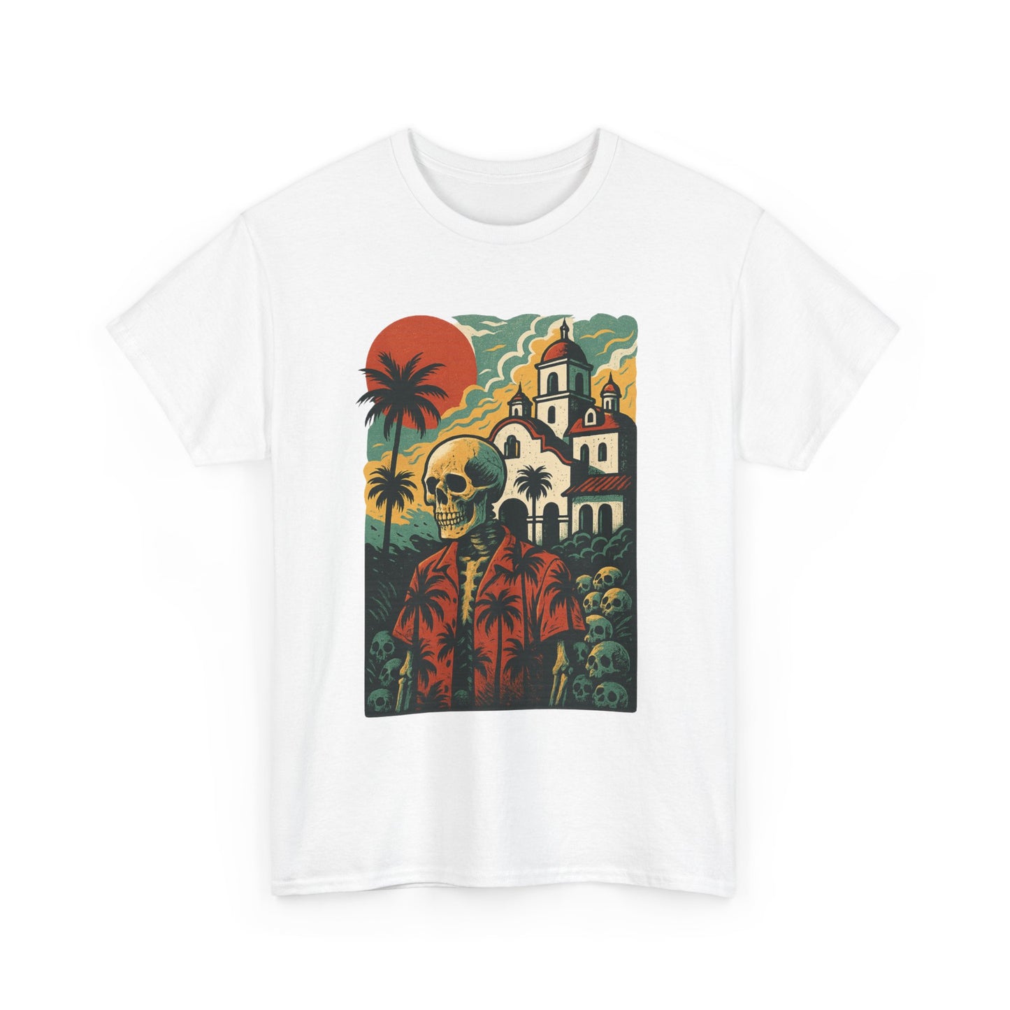 Retro Skeleton Palm Tree Tee, California Hotel, Vintage Beach T-Shirt, Unisex Graphic Top, Summer Vibes Shirt, Ideal for Halloween, Day of the Dead