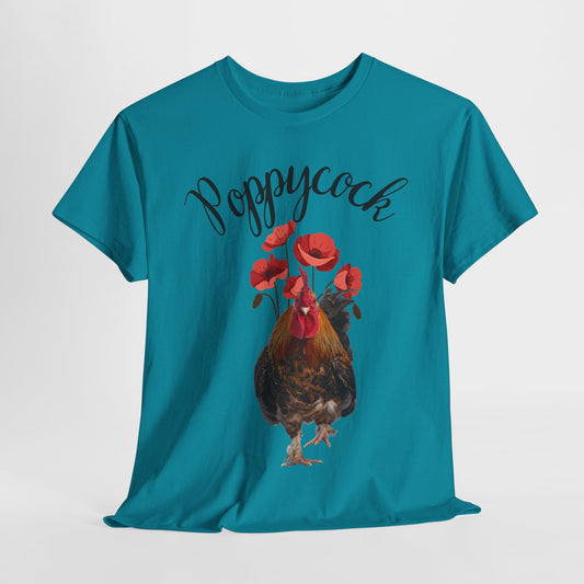 Poppycock Tee Unisex Classic tee, Men's T-shirt, Women's T-shirt, Poppy Flowers, Rooster Shirt, Awesome T-Shirt, Humor, Chicken, Cock Shirt