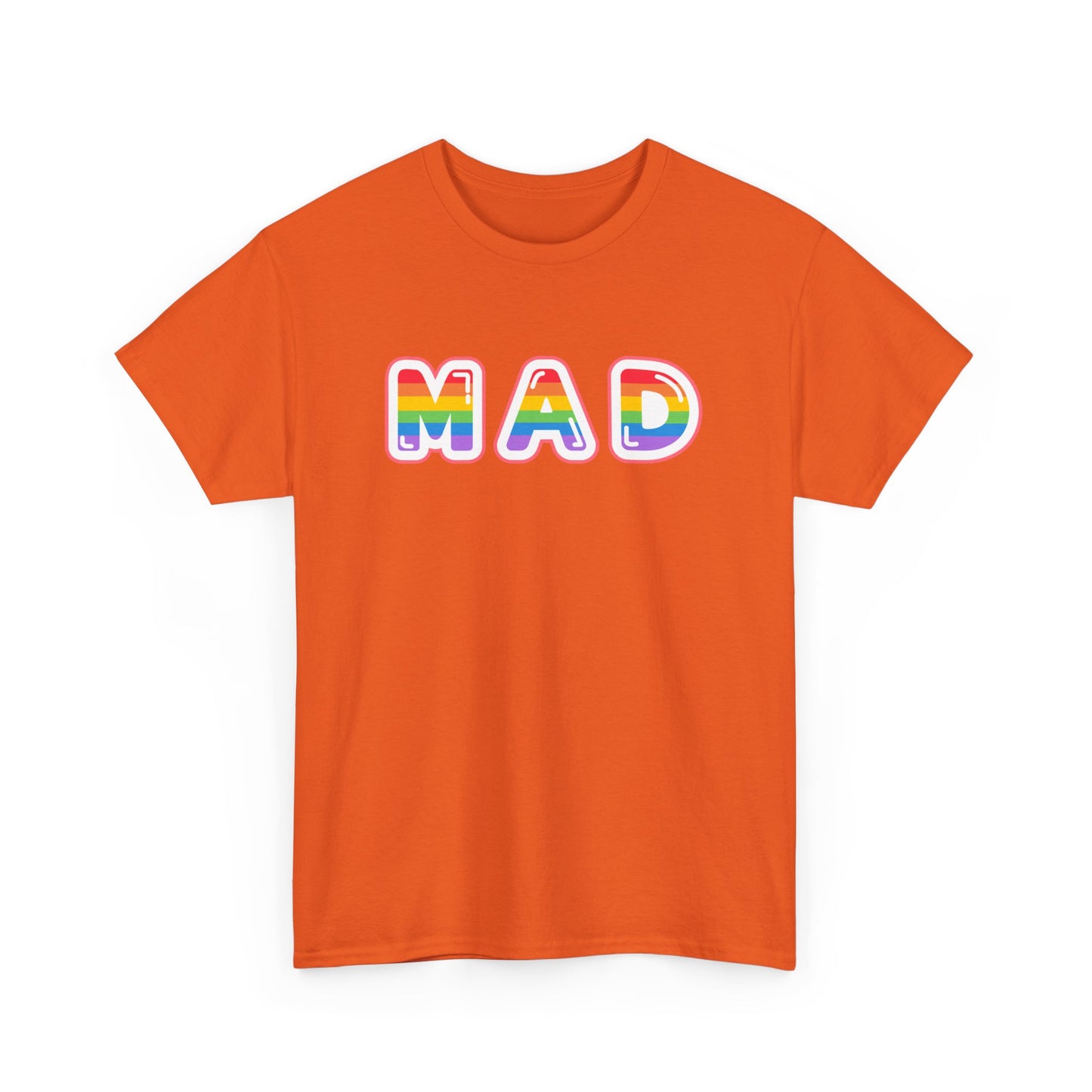 Rainbow 'MAD' Unisex Heavy Cotton Tee, Simple Letter Shirt, Graphic Tee