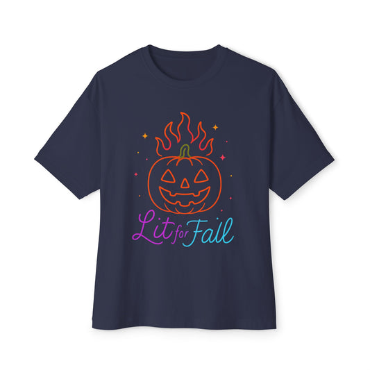 Lit for Fall Oversized Tee, Unisex Halloween T-Shirt, Cozy Fall Apparel, Spooky Season Tee, Pumpkin Design Shirt