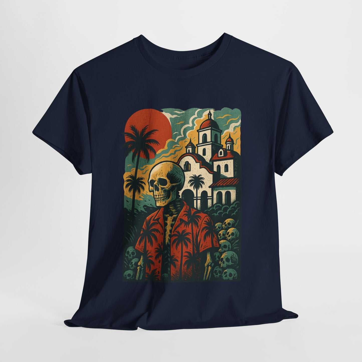 Retro Skeleton Palm Tree Tee, California Hotel, Vintage Beach T-Shirt, Unisex Graphic Top, Summer Vibes Shirt, Ideal for Halloween, Day of the Dead