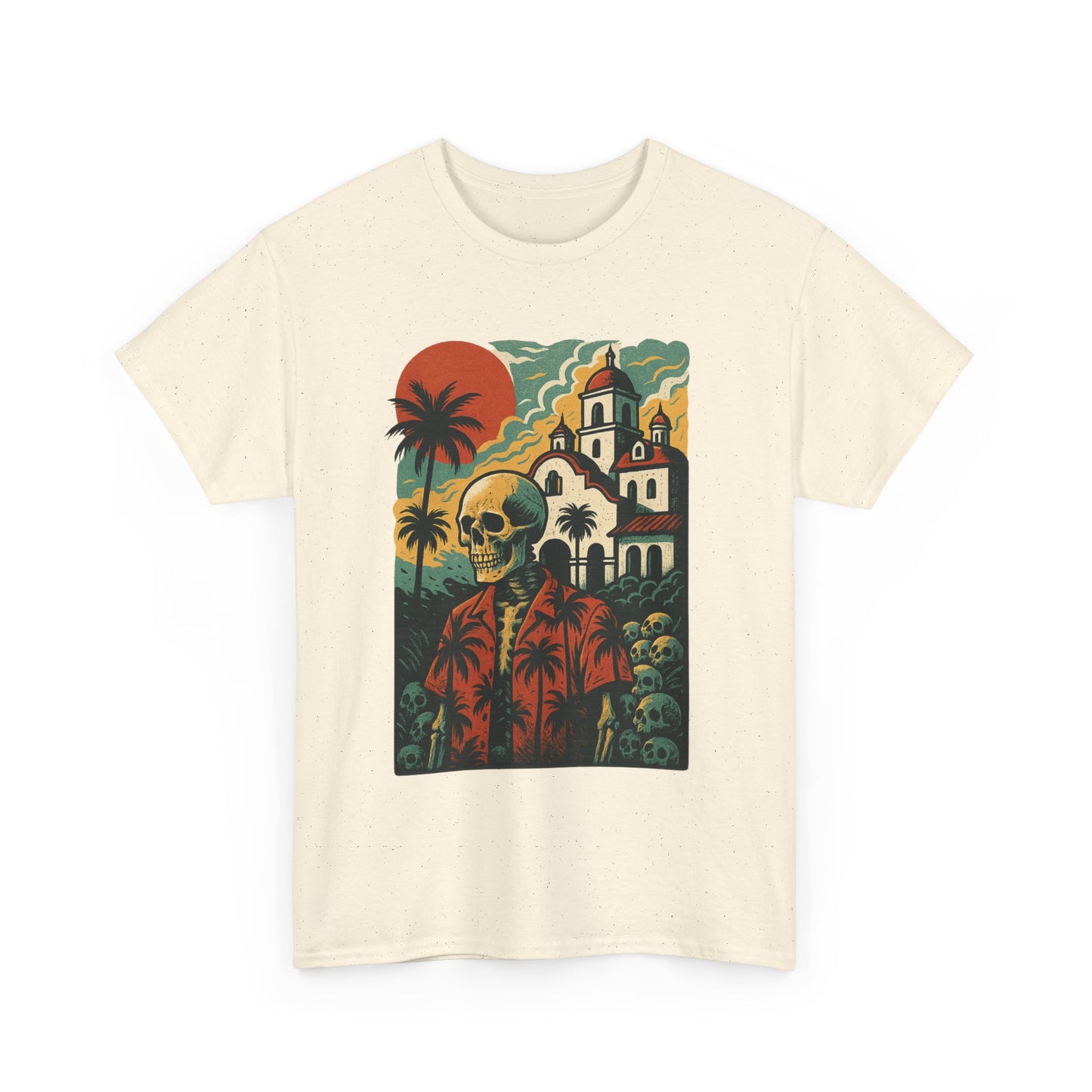Retro Skeleton Palm Tree Tee, California Hotel, Vintage Beach T-Shirt, Unisex Graphic Top, Summer Vibes Shirt, Ideal for Halloween, Day of the Dead