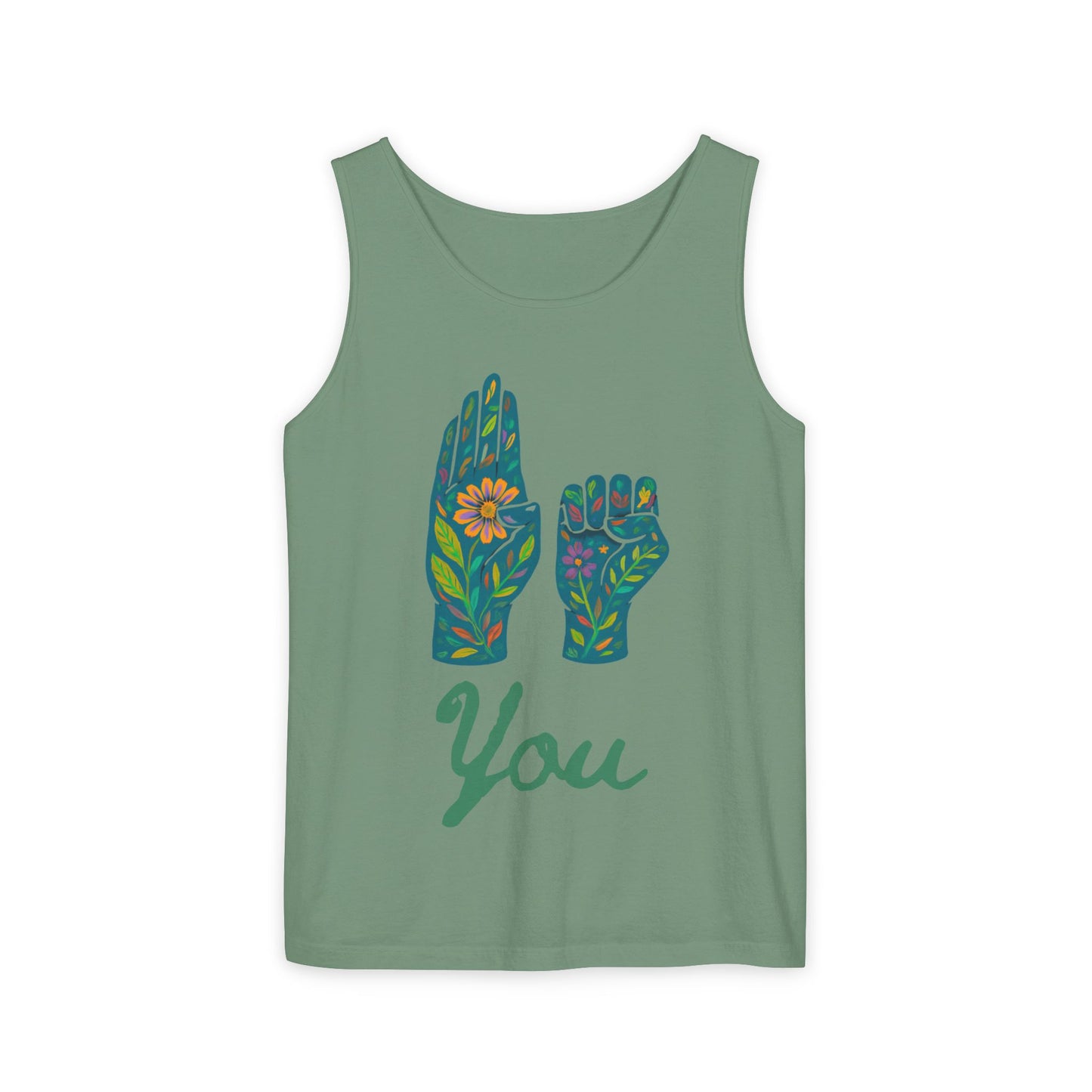 Floral ASL Hands Unisex Tank Top | "Be You" Empowering Apparel, Bohemian Style, Nature Lover Gift, Yoga & Wellness Wear, Summer Essential