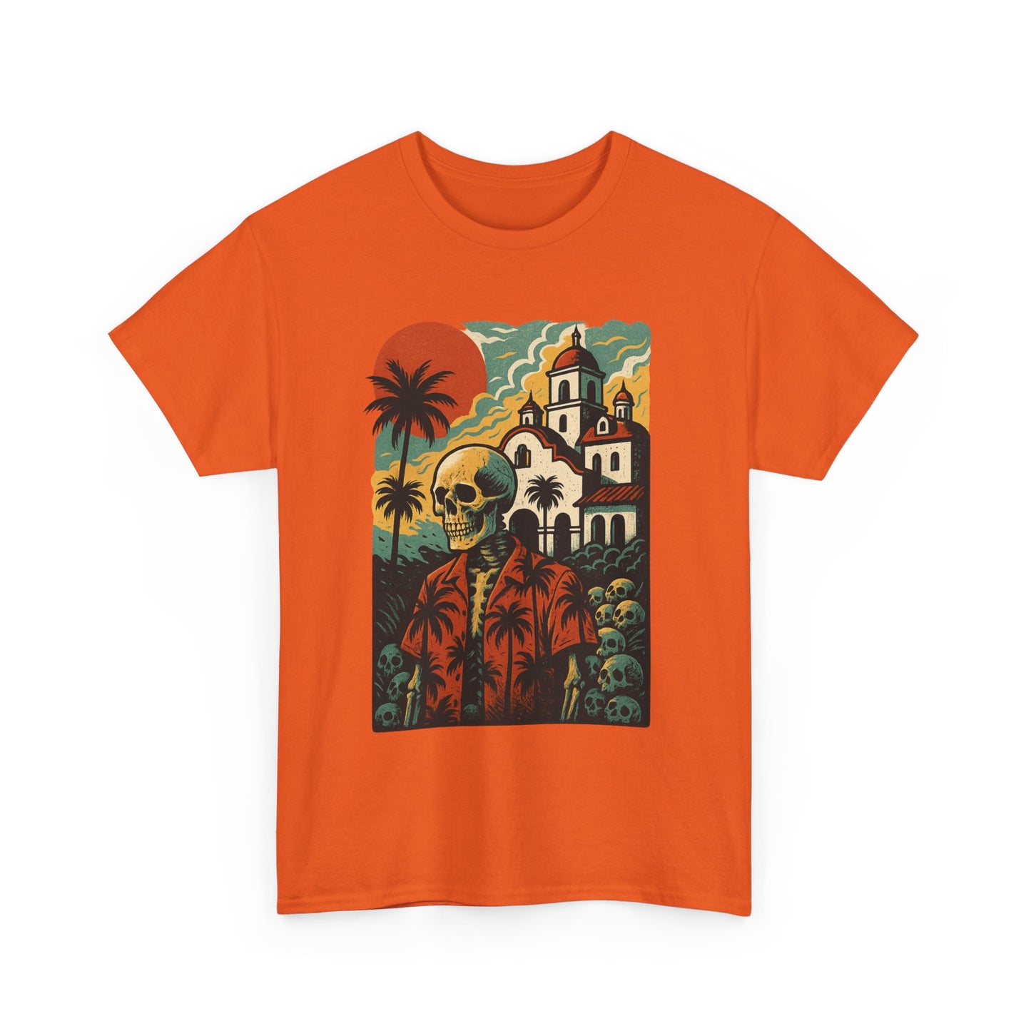 Retro Skeleton Palm Tree Tee, California Hotel, Vintage Beach T-Shirt, Unisex Graphic Top, Summer Vibes Shirt, Ideal for Halloween, Day of the Dead