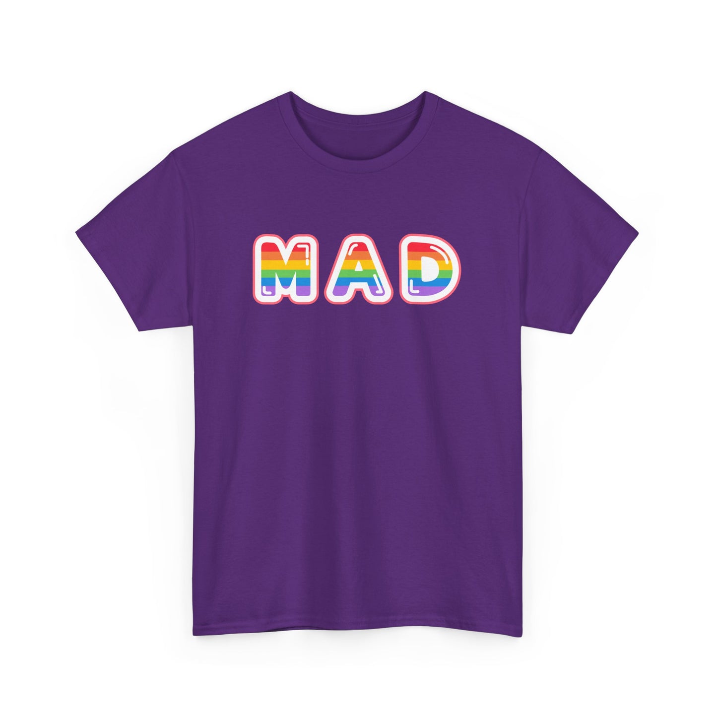 Rainbow 'MAD' Unisex Heavy Cotton Tee, Simple Letter Shirt, Graphic Tee