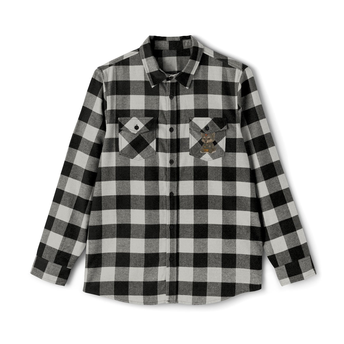 Flannel Shirt with Punk Plush Wolf Design, Perfect for Fall, Layering Essential