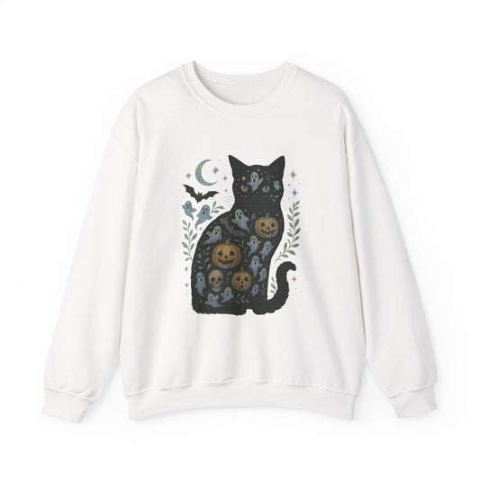 Halloween Cat Sweatshirt - Cozy Unisex Crewneck for Cat Lovers, Spooky Gift, Autumn Fashion, Halloween Decor
