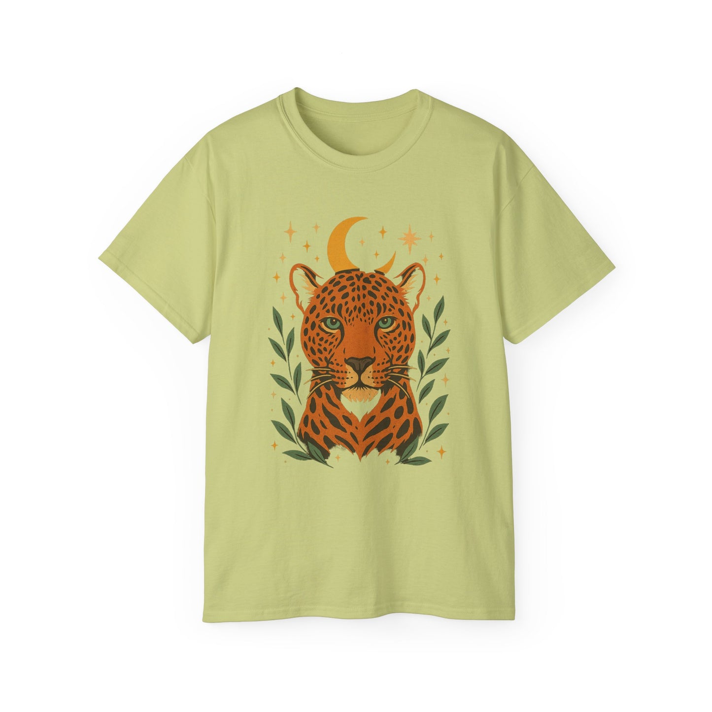 Leopard Moon Cotton Tee, Bohemian Shirt, Animal Lover Gift, Nature Tee, Perfect for Summer, Casual Wear