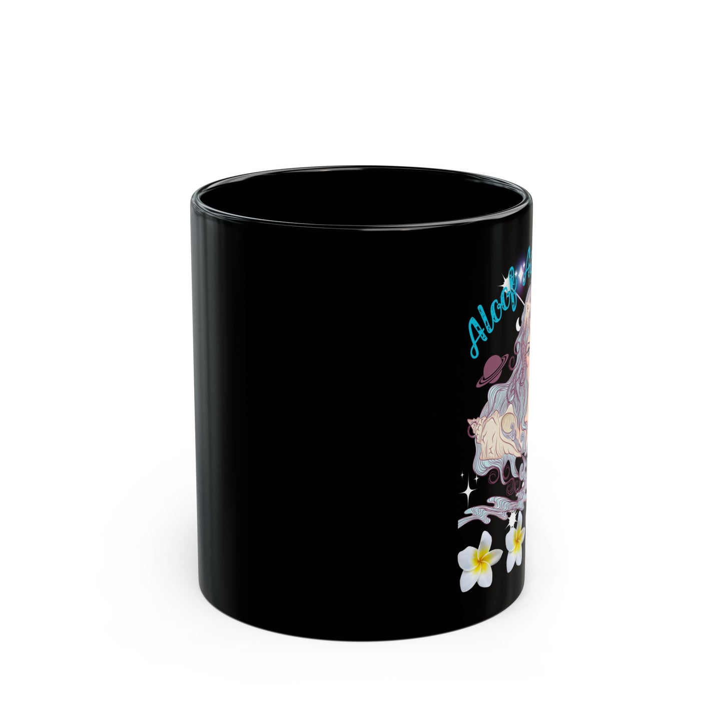 Aquarius Zodiac Black Coffee Mug with Floral Design, Astrology Gift, Coffee Cup, Horoscope Lover's Mug