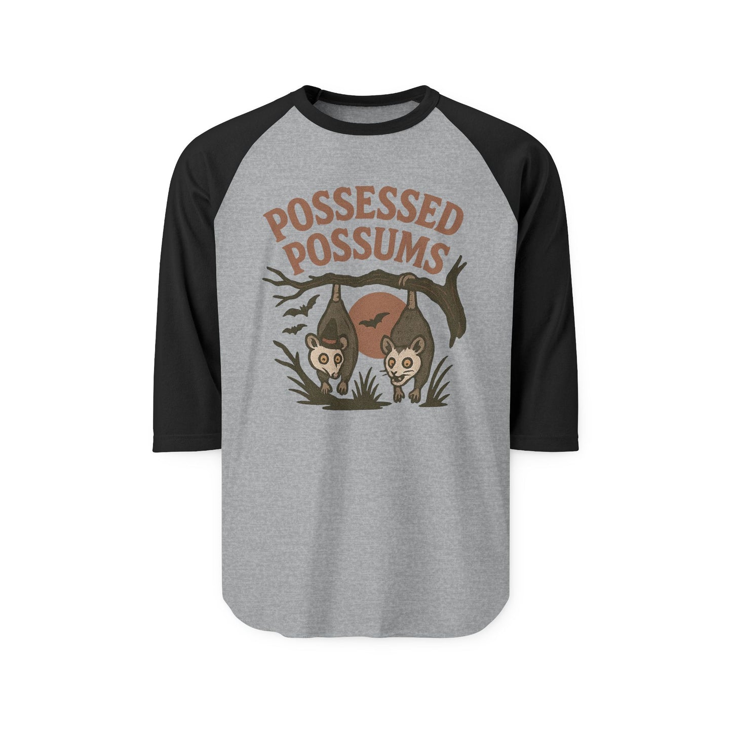Possessed Possums Raglan Tee, Unisex Halloween Shirt, Quirky Animal Tee, Gift for Possum Lovers, Fun Casual Wear