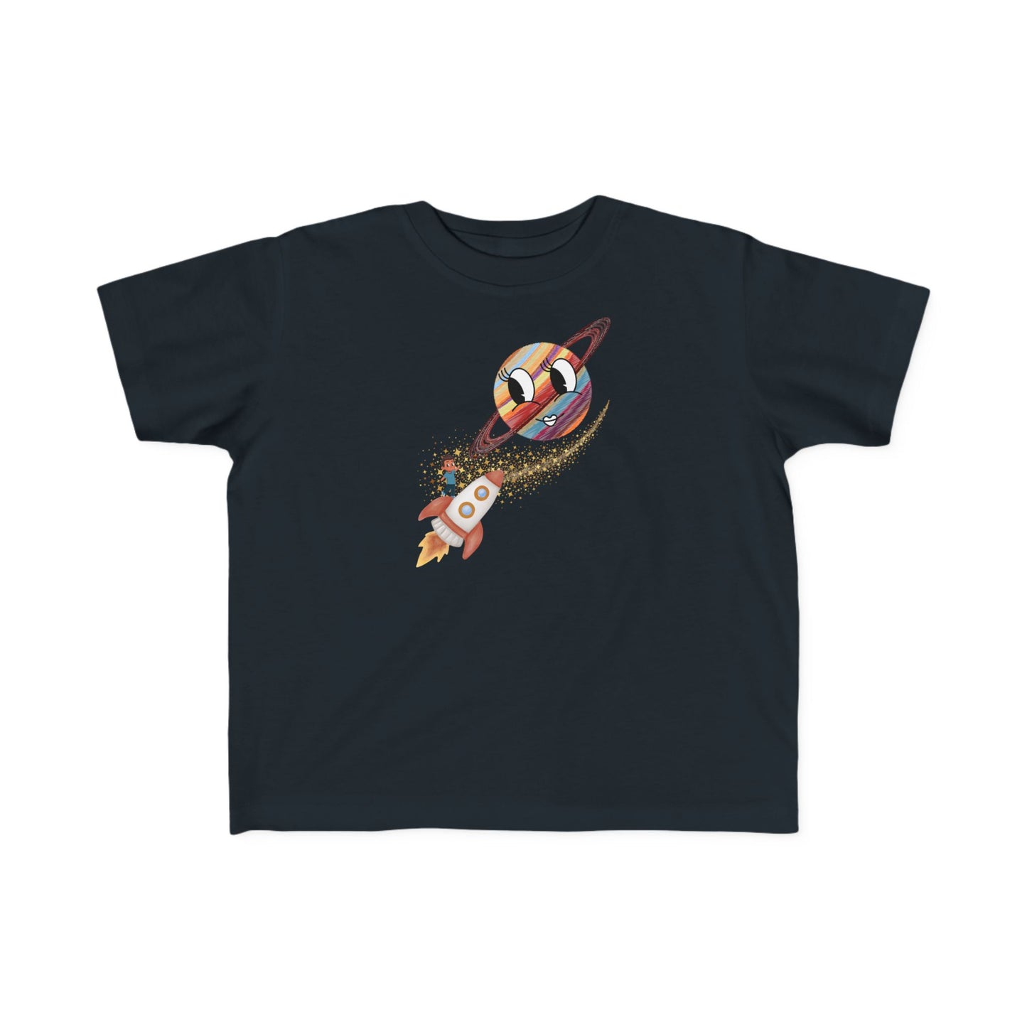 Smiling Saturn Rocket T-Shirt: Space Adventure for Kids, Future Astronauts