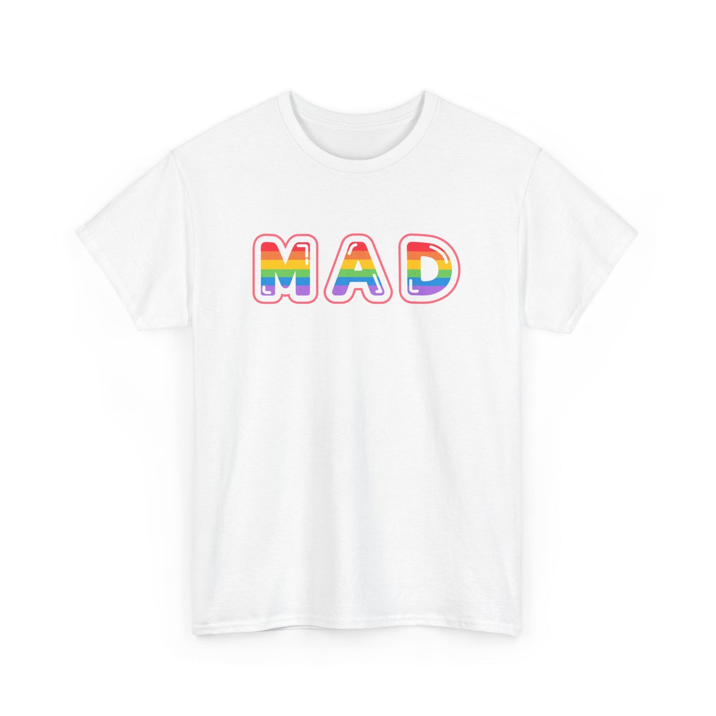 Rainbow 'MAD' Unisex Heavy Cotton Tee, Simple Letter Shirt, Graphic Tee
