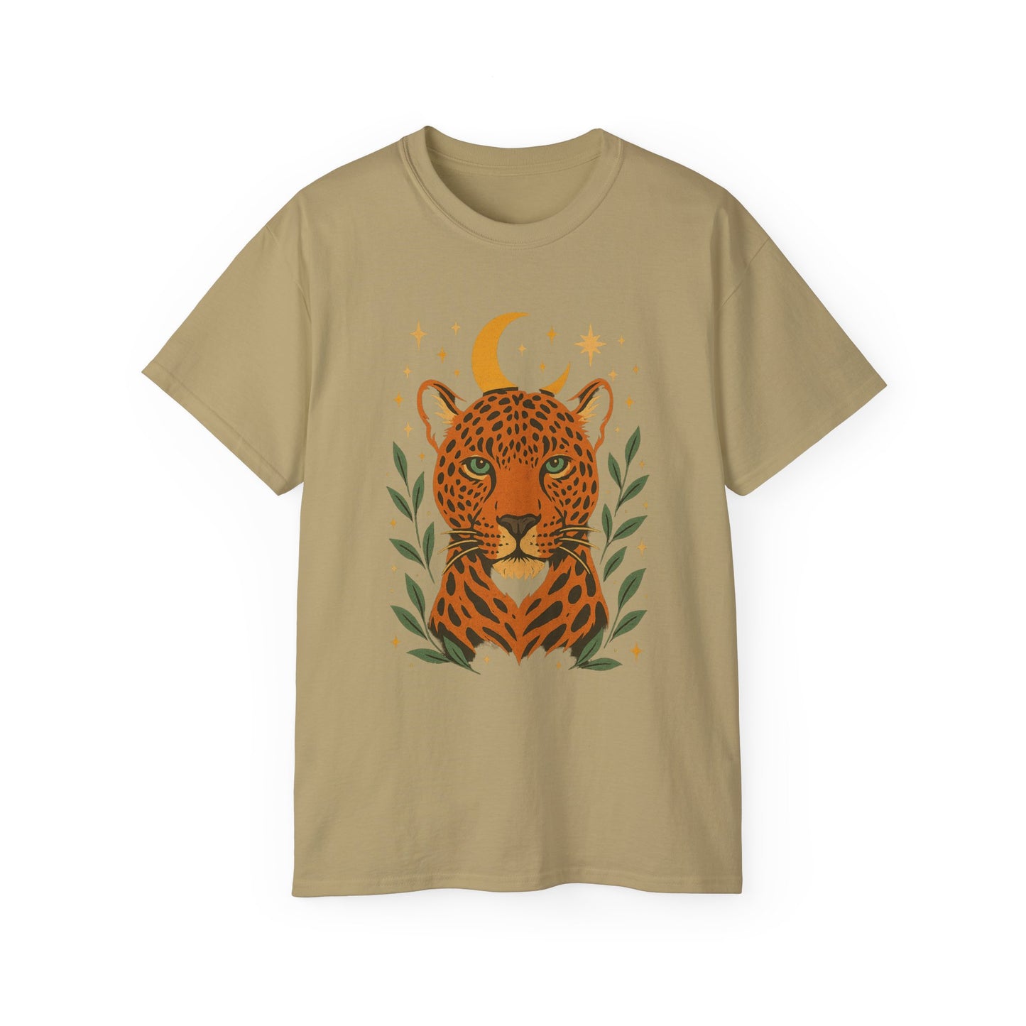 Leopard Moon Cotton Tee, Bohemian Shirt, Animal Lover Gift, Nature Tee, Perfect for Summer, Casual Wear