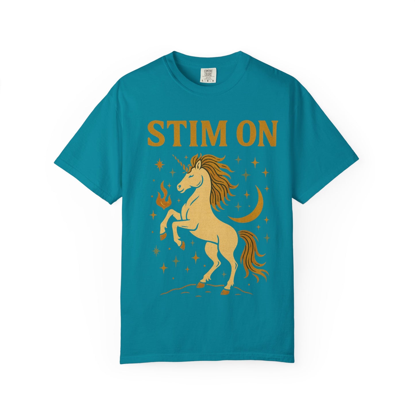 Unisex Garment-Dyed T-Shirt with 'Stim On' Unicorn Design | Fun Casual Wear, Unique Gift, Summer Fashion, Birthday Present, Relaxed Style