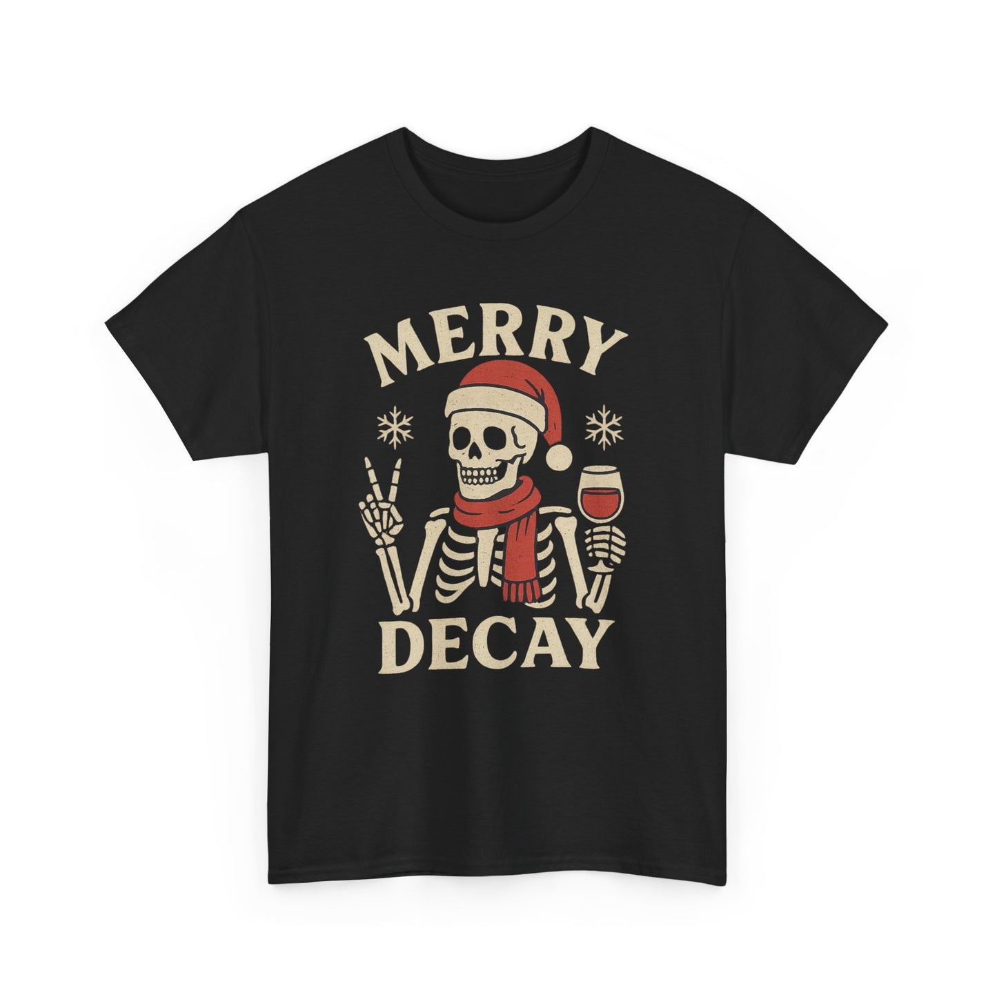 Merry Decay Skeleton Tee, Halloween Shirt, Holiday Graphic Tee, Unisex Casual Wear, Vintage Christmas Apparel