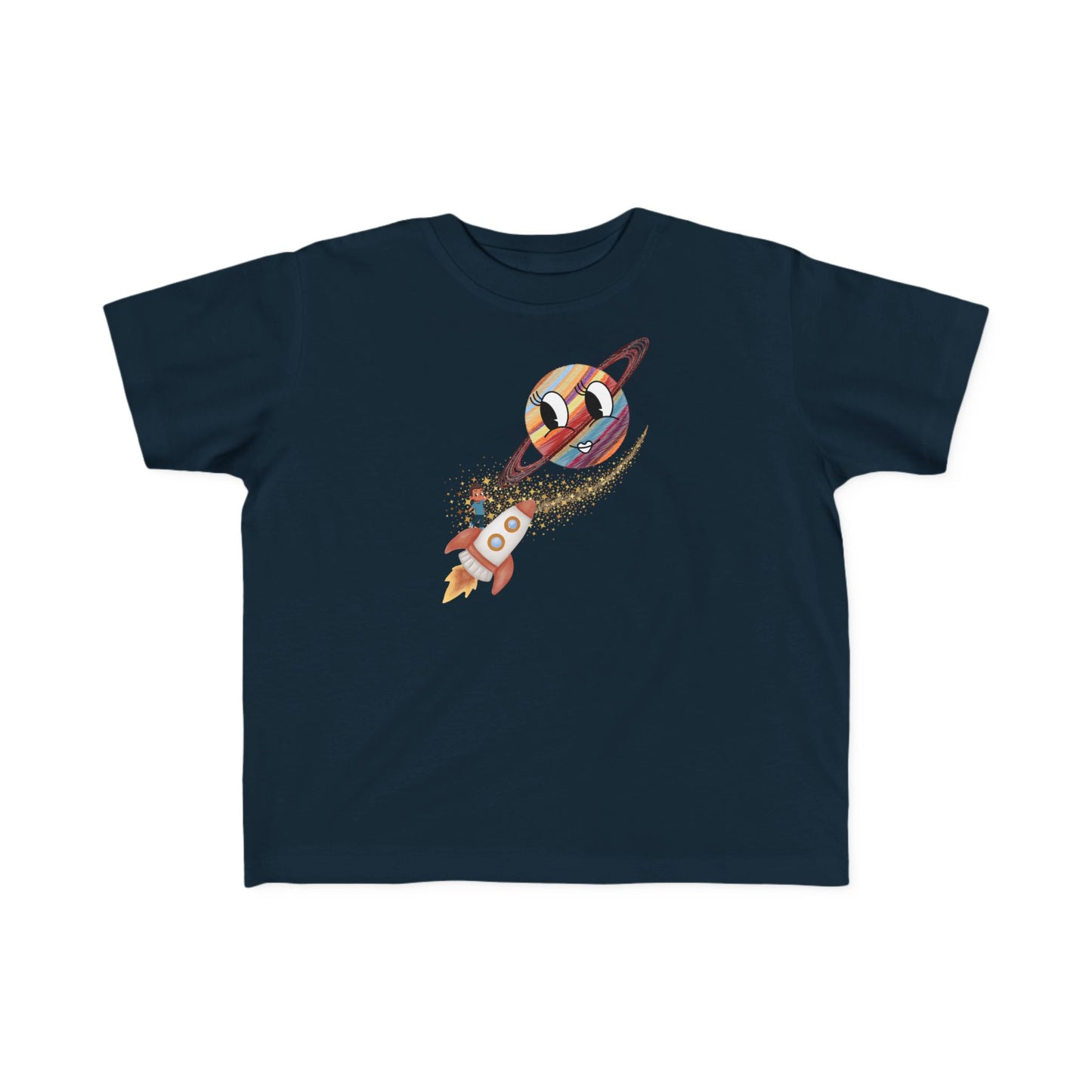 Smiling Saturn Rocket T-Shirt: Space Adventure for Kids, Future Astronauts