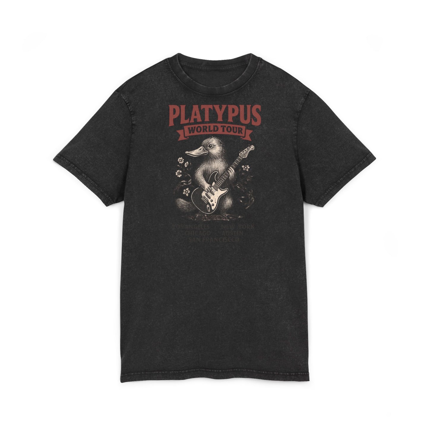 Retro Acid Washed Tee with Platypus Design, Vintage T-Shirt, Music Lover Gift, Fun Graphic Shirt, Casual Summer Wear