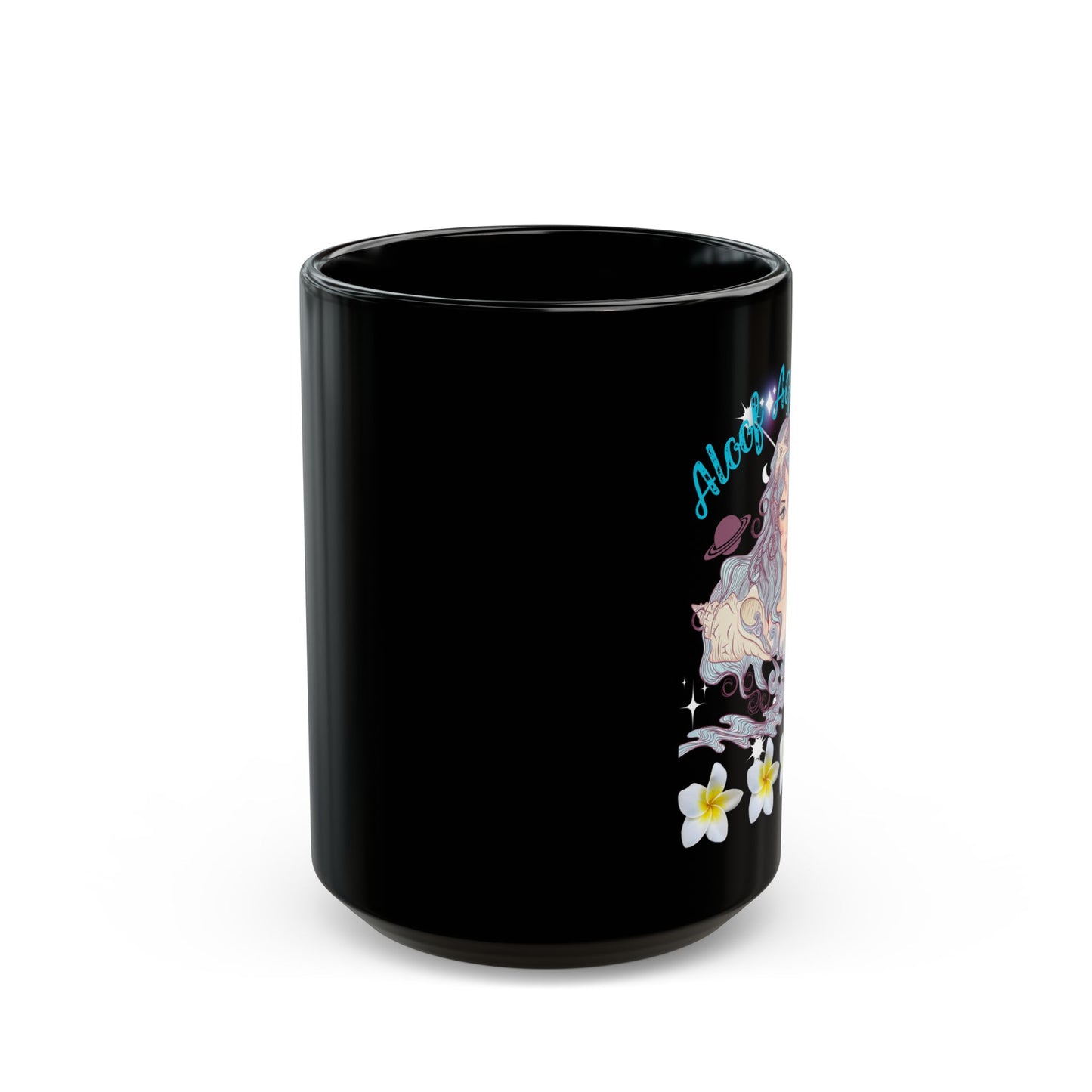 Aquarius Zodiac Black Coffee Mug with Floral Design, Astrology Gift, Coffee Cup, Horoscope Lover's Mug