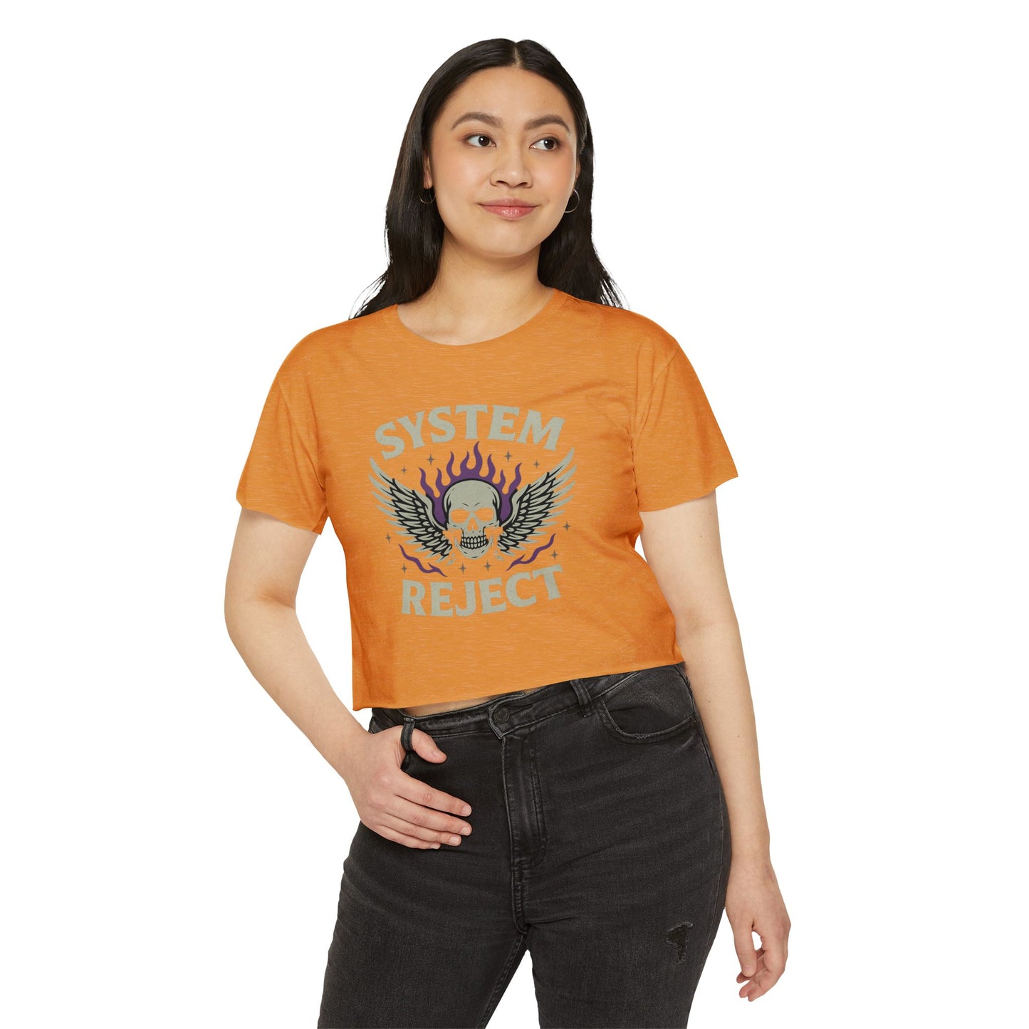 Women's Festival Crop Top with 'SYSTEM REJECT' Graphic, Bohemian Style Activewear, Music Festival Outfit, Edgy Summer Top, Streetwear [...]