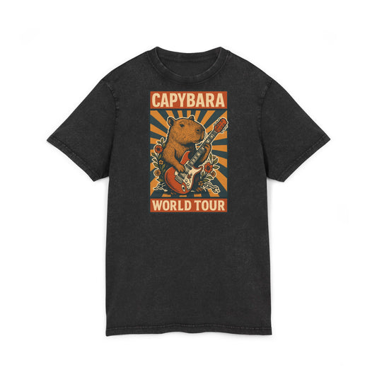 Capybara World Tour Acid Washed Tee | Vintage Style T-Shirt, Music Festival Wear, Animal Lovers Gift, Casual Everyday Top, Graphic Tee