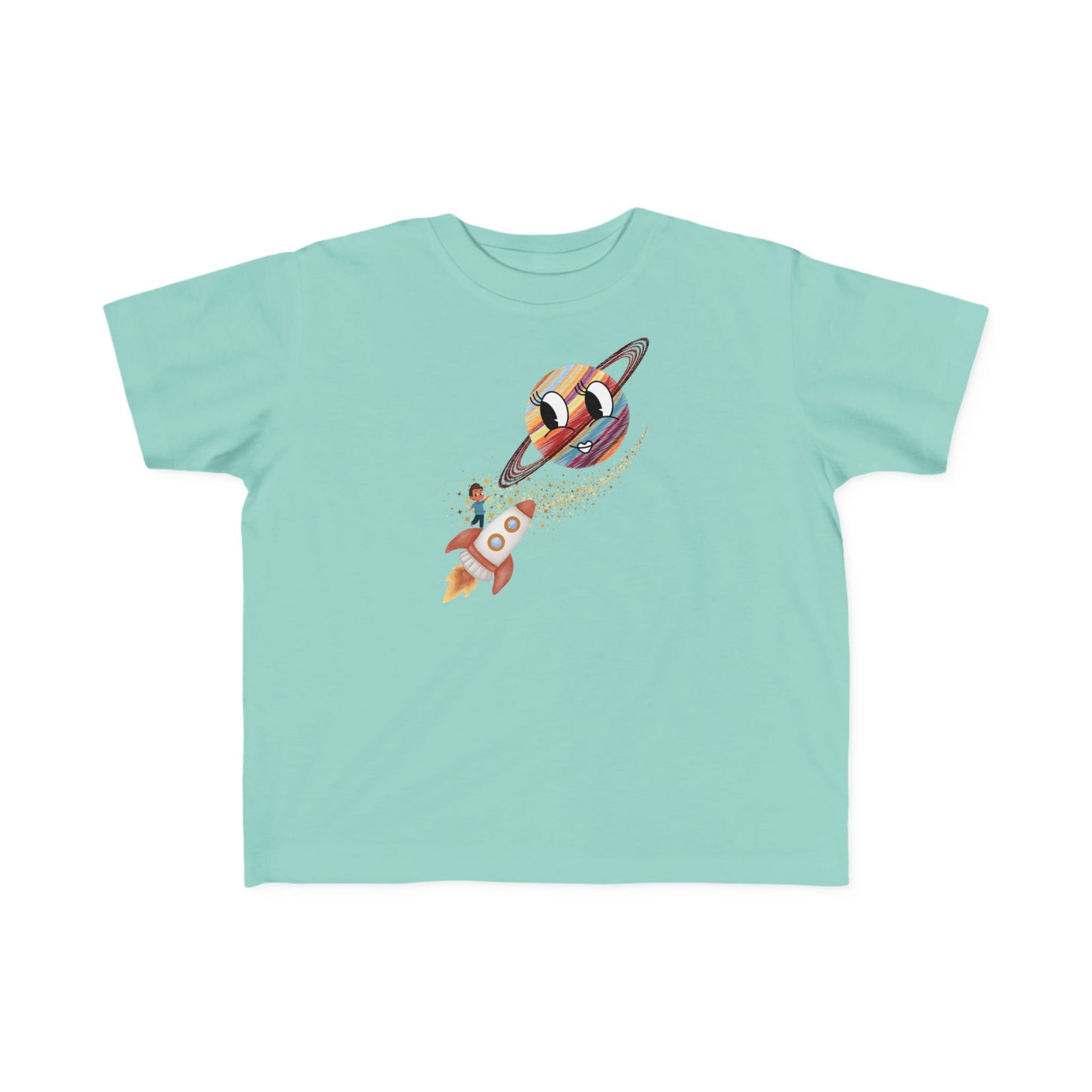 Smiling Saturn Rocket T-Shirt: Space Adventure for Kids, Future Astronauts