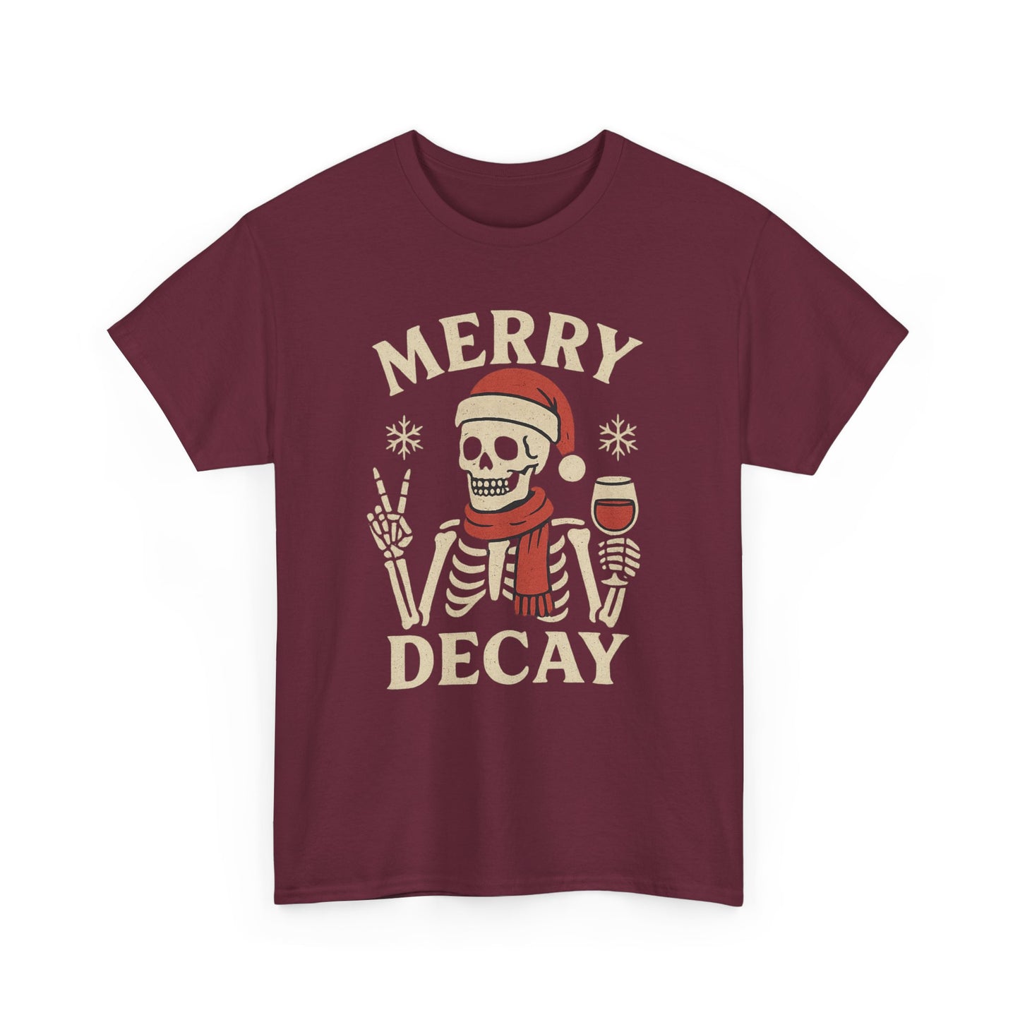 Merry Decay Skeleton Tee, Halloween Shirt, Holiday Graphic Tee, Unisex Casual Wear, Vintage Christmas Apparel