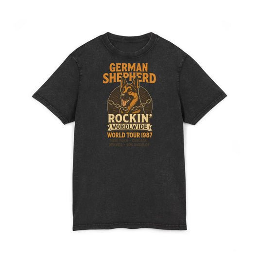 Vintage German Shepherd Tee, Acid Wash Dog Lover Shirt, Gift for Pet Owners, Casual Wear, Rockin' World Tour 1987 Top