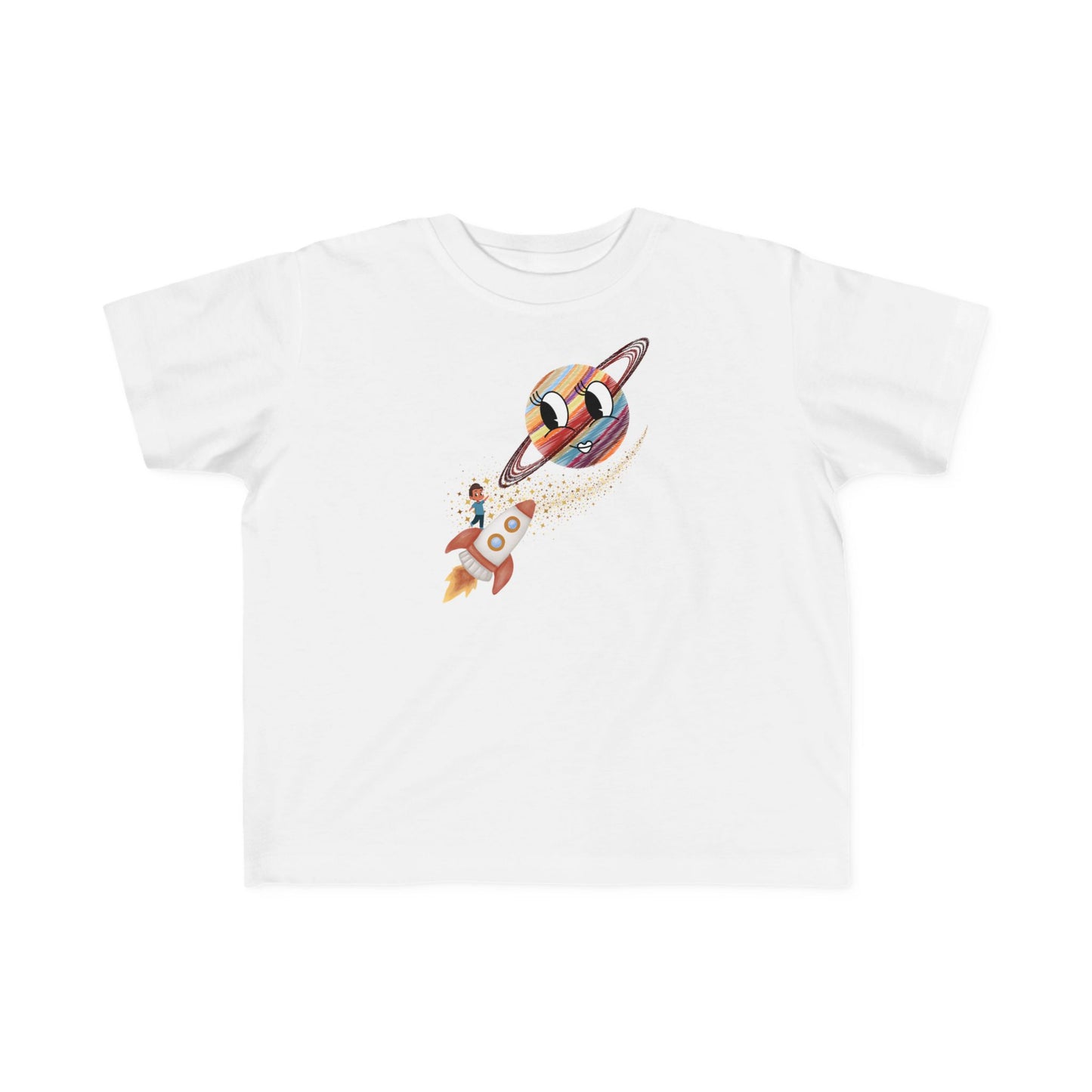Smiling Saturn Rocket T-Shirt: Space Adventure for Kids, Future Astronauts