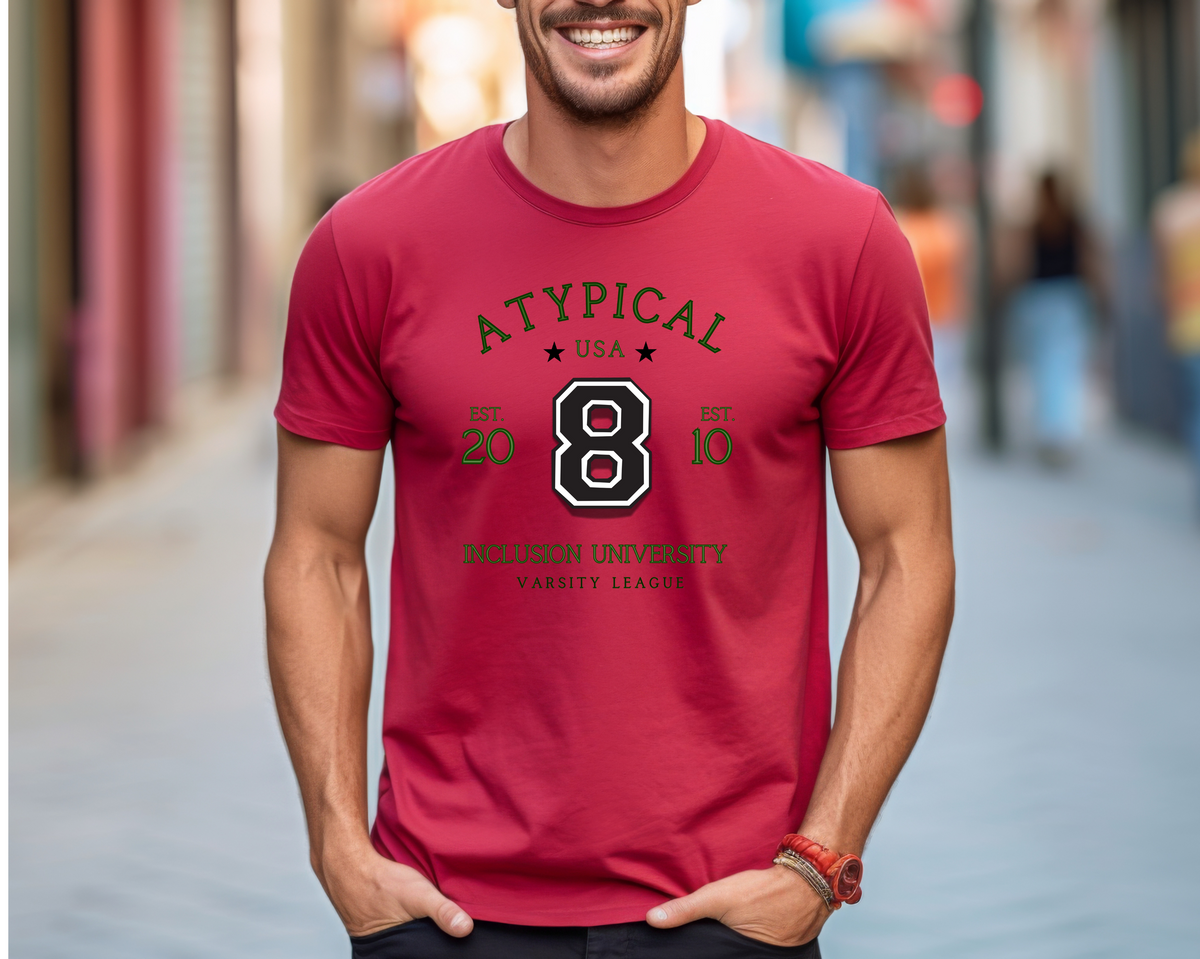 Atypical University Lightweight Men's T-Shirt  Designed for thinkers who don’t fit the mold, this shirt is a tongue-in-cheek twist on traditional college spirit wear.