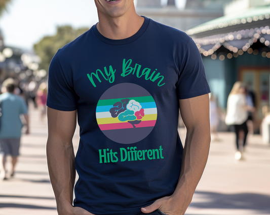 My Brain Hits Different Men's Lightweight Soft T-Shirt, Neurodiversity Awareness, Acceptance, Inclusion
