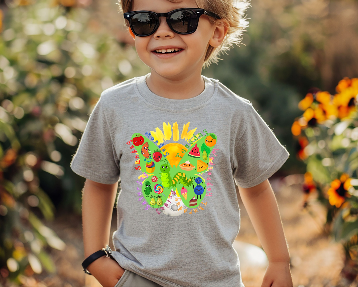 Colorful Hungry Caterpillar Storybook Inspired Children's T-Shirt for Book Lovers and Learning