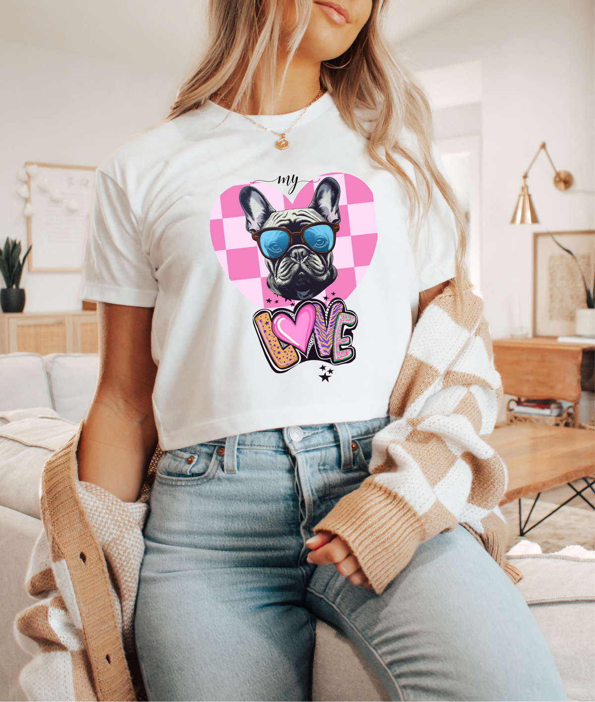 Frenchie Dog Mom Love Women's Crop Top - French Bulldog Gift for Dog Moms and Teens