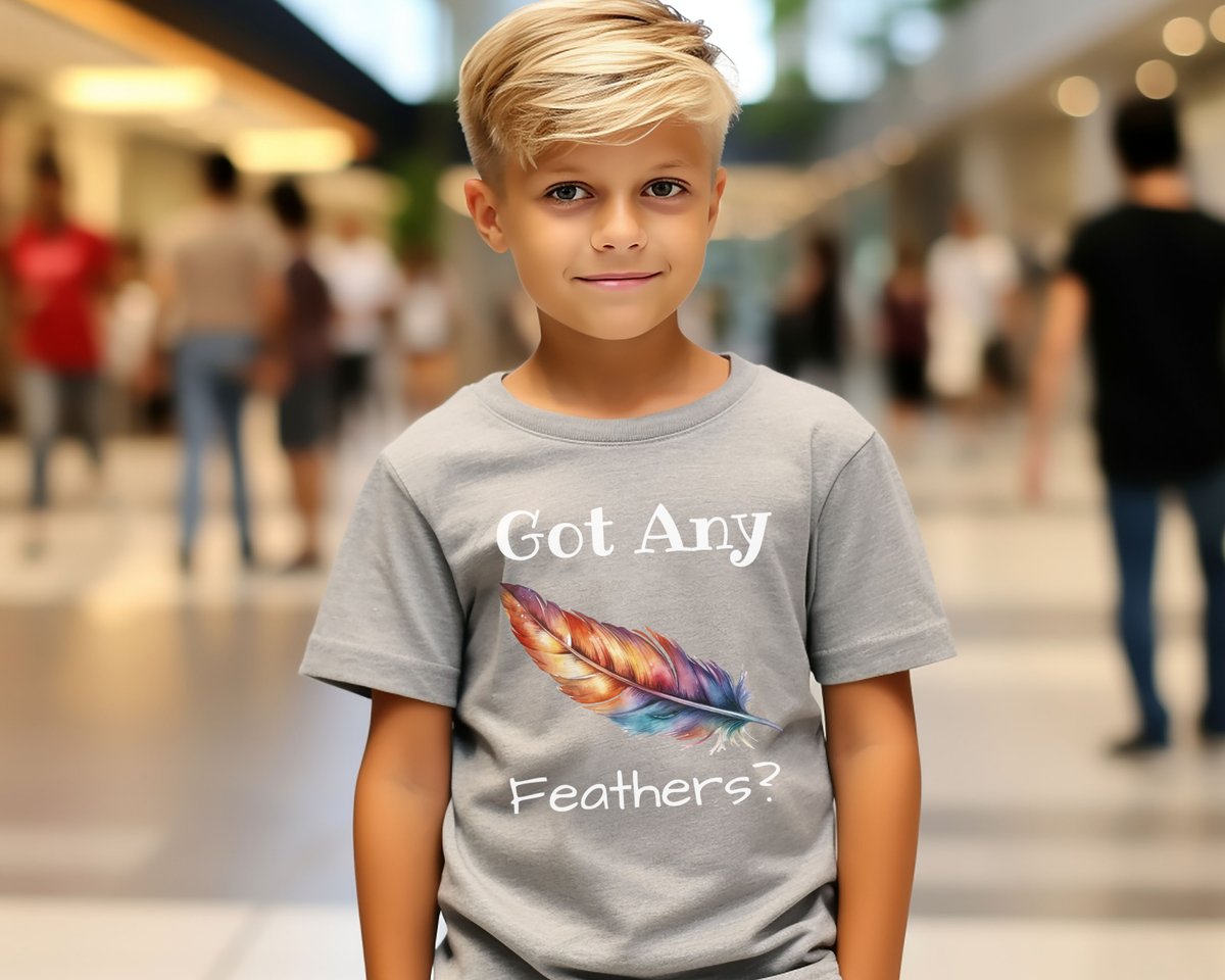 Got Any Feathers Lightweight Kids T-shirt a fun and whimsical way to show off a love for all things feathery