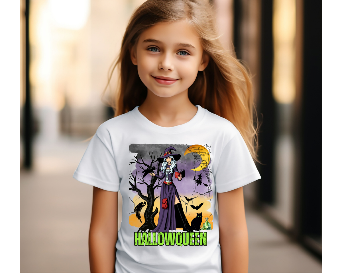 Spooky Halloween Queen Youth T-Shirt: Kids Costume Tee for Trick-or-Treating and Autumn Festivities