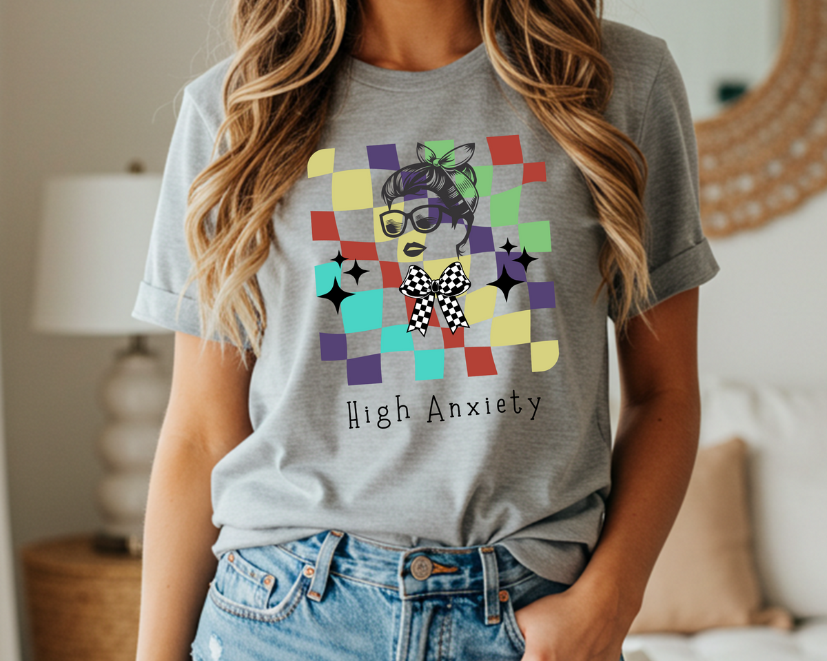 Youth Anxiety Awareness Lightweight T-Shirt: Checkered Design with Cool Girl Graphic for Teens