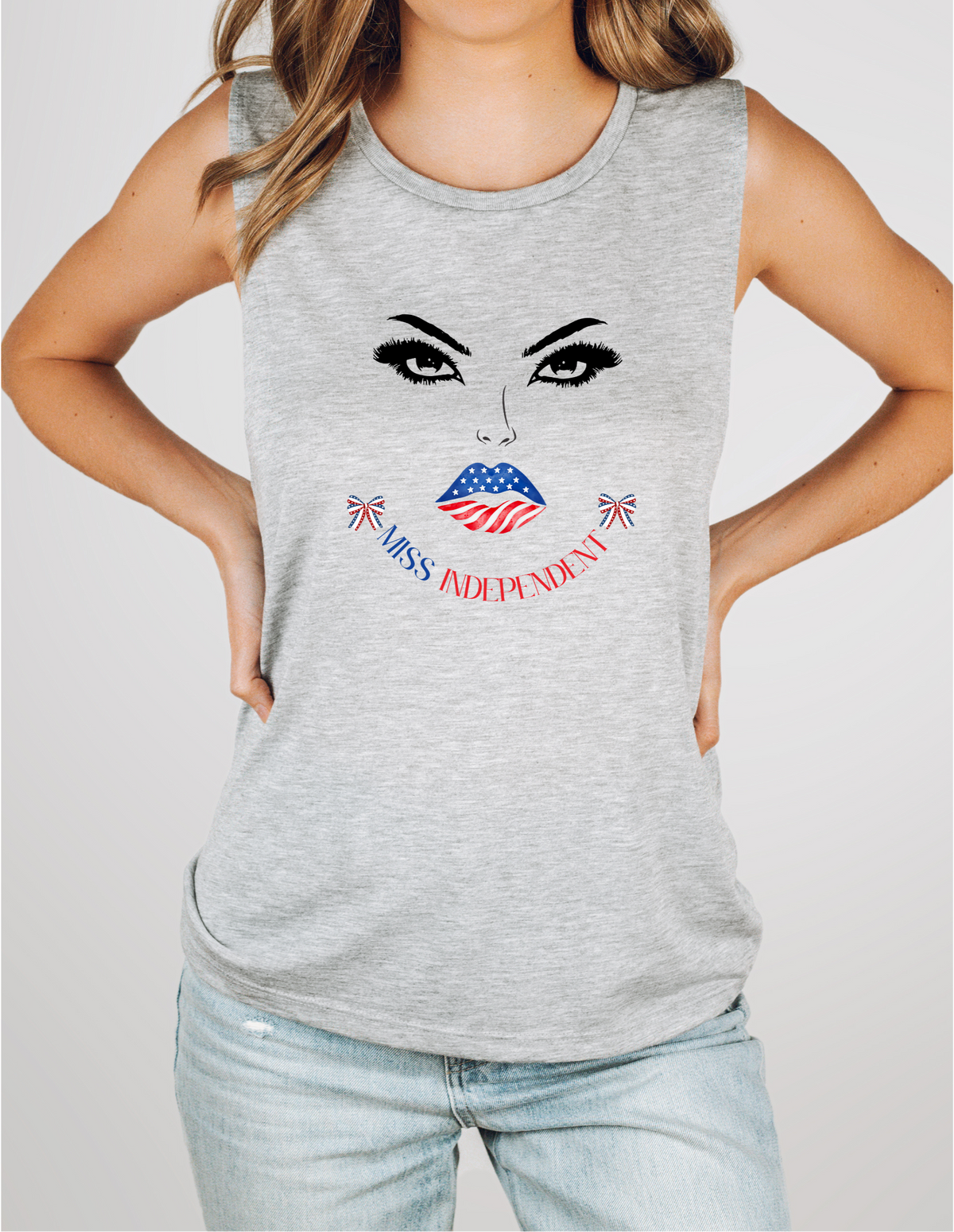 Women's 4th of July Top | Miss Independent Patriotic Muscle Tank | Strong, Stylish & Free Graphic Tee