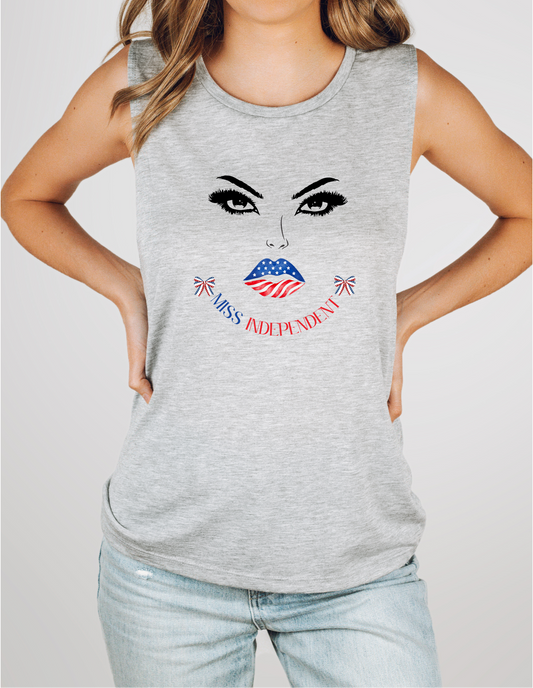 Women's 4th of July Top | Miss Independent Patriotic Muscle Tank | Strong, Stylish & Free Graphic Tee